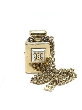 Chanel Necklace Perfume Bottle Metal Champagne Gold
